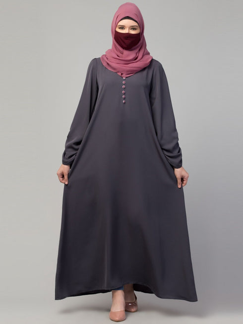 Simple yet stylish abaya in premium stretchable praada fabric with fabric buttons