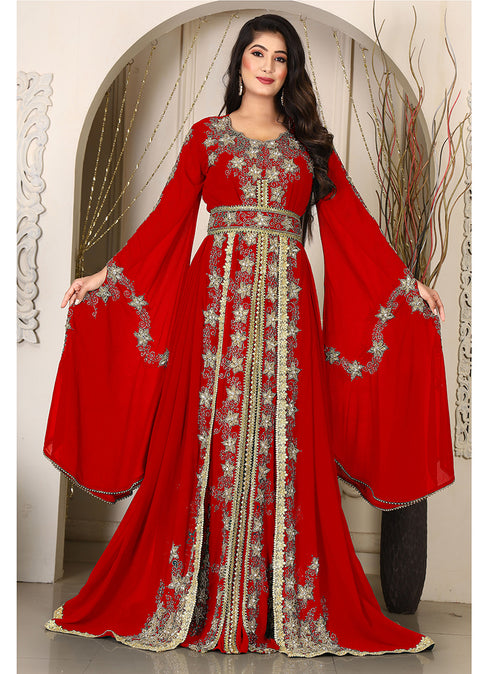 Red Georgette Party Wear Kaftan for Women