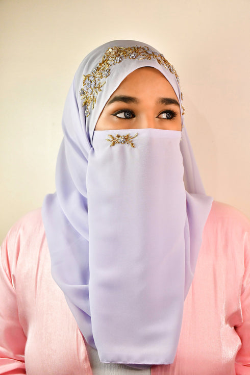 Lavender partywear| wedding| bridal handwork hijab with naqab