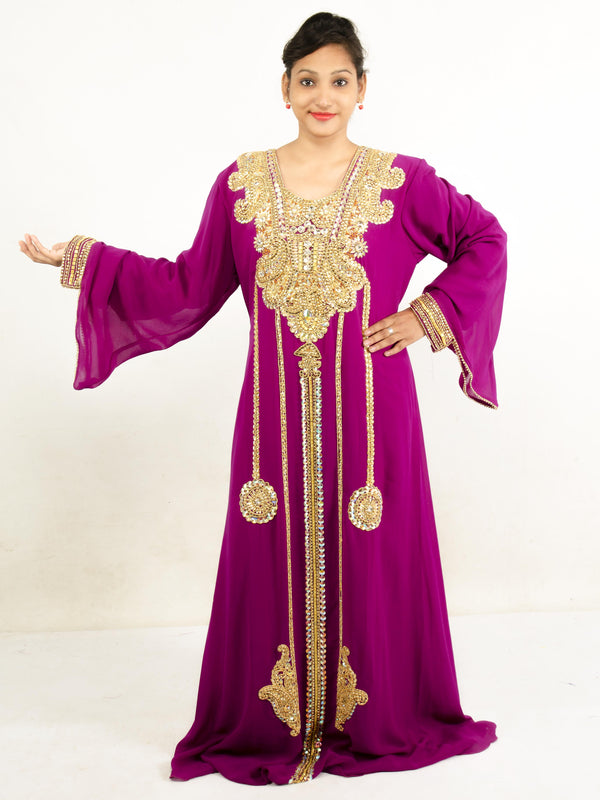 Wine embroidered georgette islamic kaftan