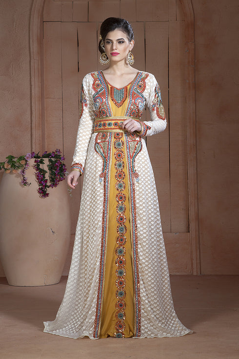 Off White Moroccan Party Wear Kaftan