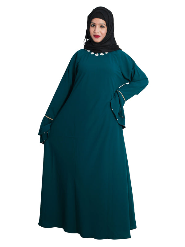 Green embroidered crepe abaya