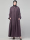 Purple matt nida front zip elastic sleeve abaya with hijab