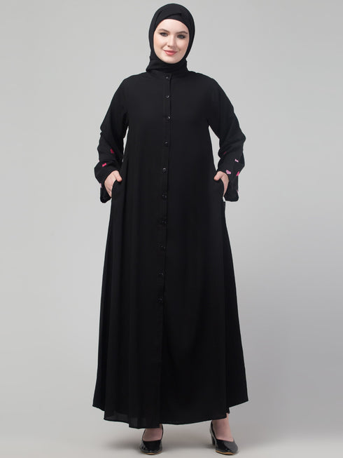 Black heart embroidery sleeve abaya with hijab