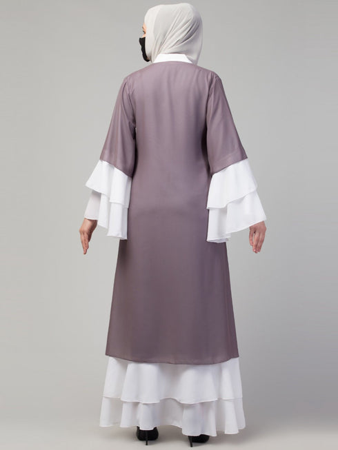 Multi layered- front open modest abaya dress