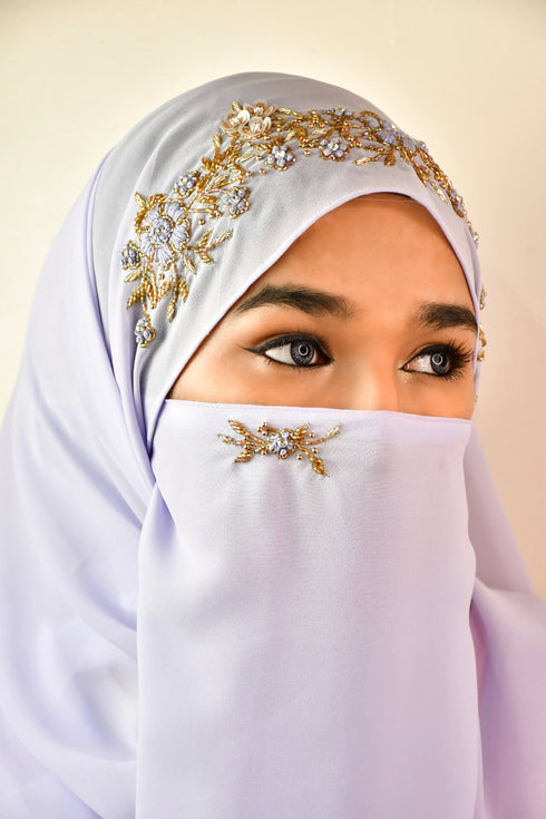 Lavender partywear| wedding| bridal handwork hijab with naqab