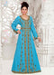 Turquoise embroidered georgette islamic kaftans With Sun-proof hijab.