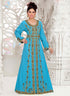 Turquoise embroidered georgette islamic kaftans With Sun-proof hijab.
