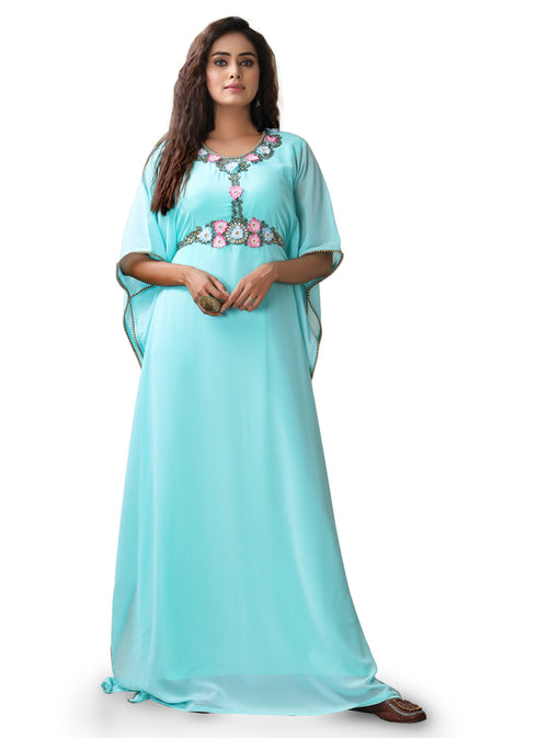 Womens designer flower work islamic wedding takchita hand beaded kaftan