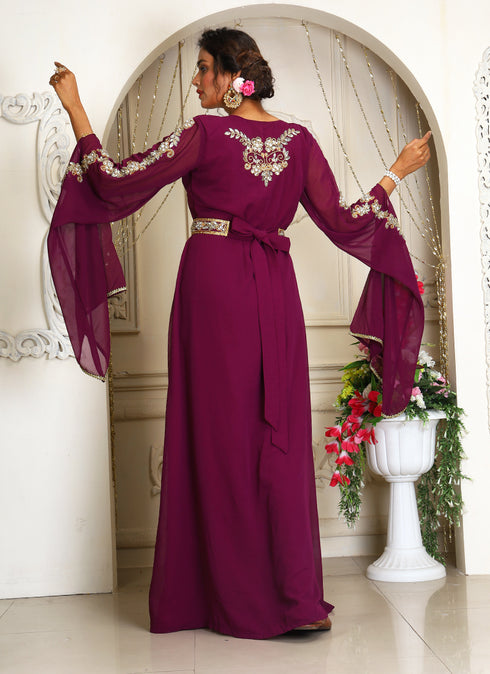 Violet designer hand beaded moroccan party wedding kaftan