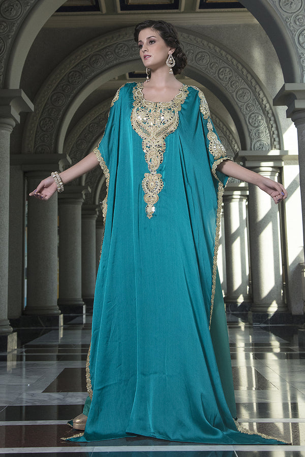Evening dress sea green arabic free size kaftan