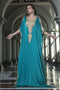 Evening dress sea green arabic free size kaftan
