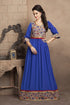 Royal blue casual maxi dress with french crepe and lace work