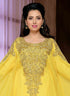 Yellow embroidered georgette islamic kaftan