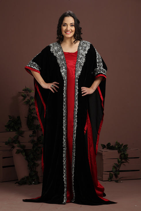 Graceful black and maroon embroidered arabian kaftan