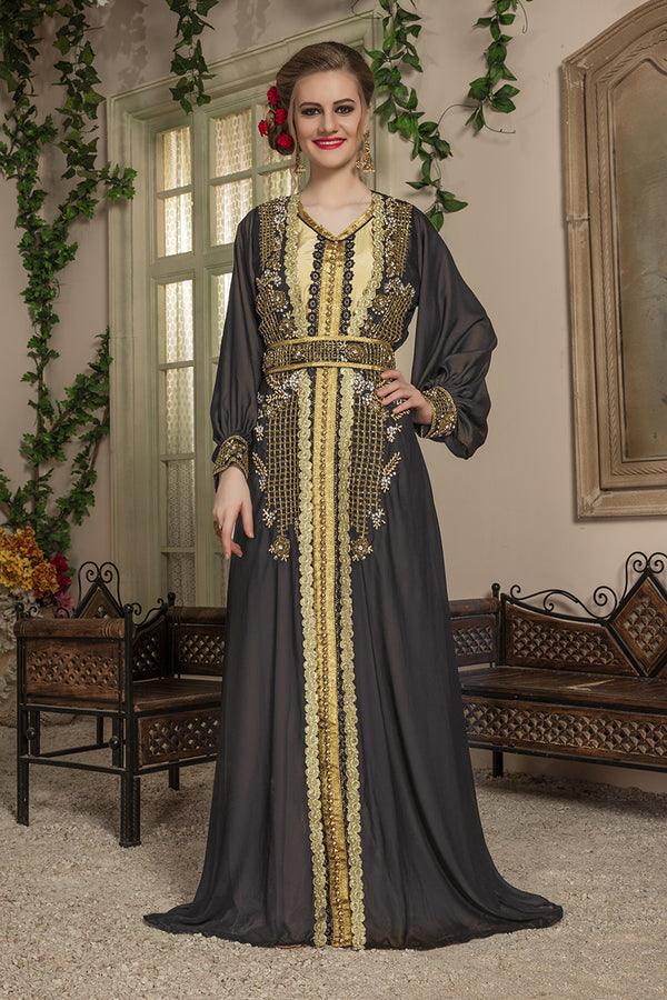 Black and beige party wear kaftan