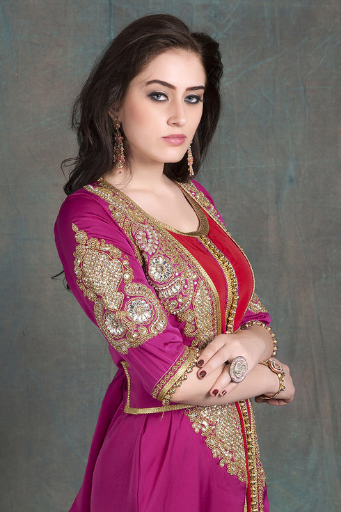 Gulf pink and maroon partywear jacket style dubai moroccan kaftan