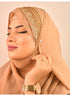 beige bridal hijab with handwork