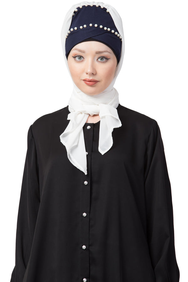 White Embroidered Georgette Hijab