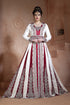 Off white and maroon embroidered & handmade moroccan wedding long sleeve dress kaftan