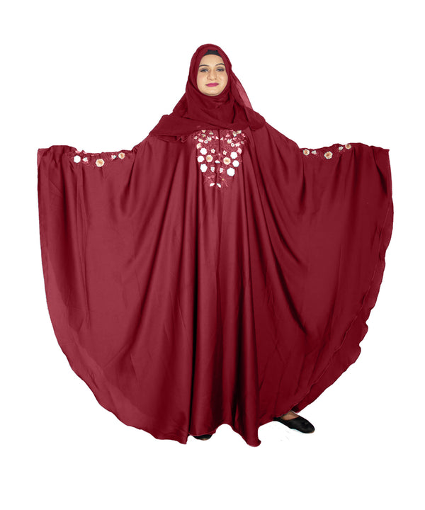 Maroon embroidered art silk abaya