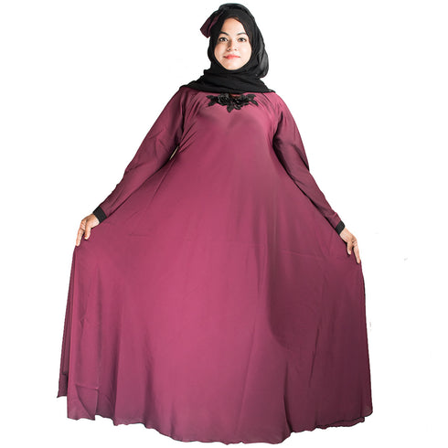 Maroon plain art silk abaya