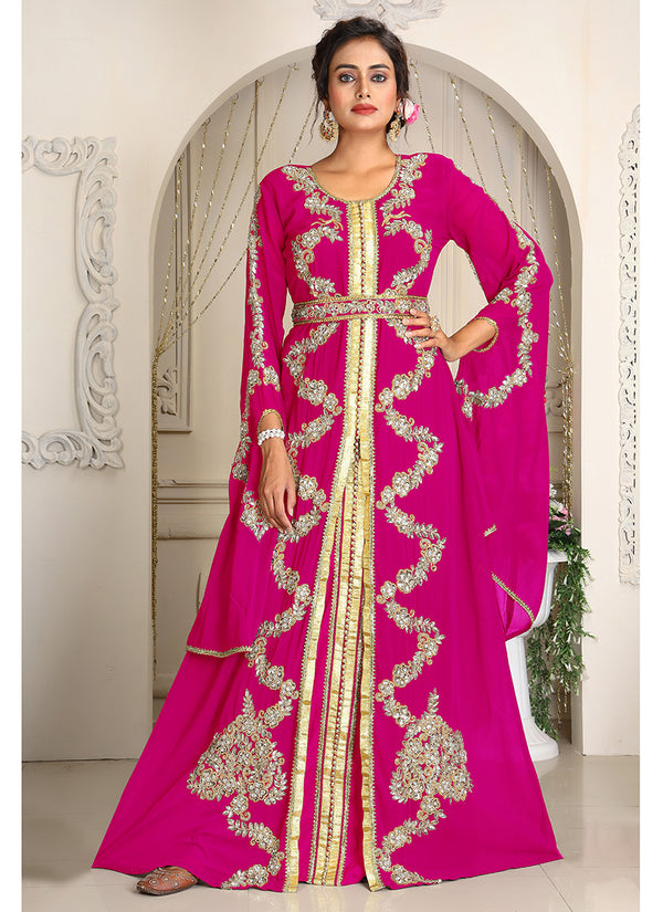 Pink designer hand beaded moroccan party wedding kaftan