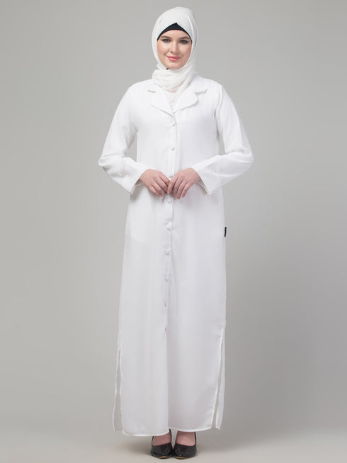 White matt nida button abaya with hijab