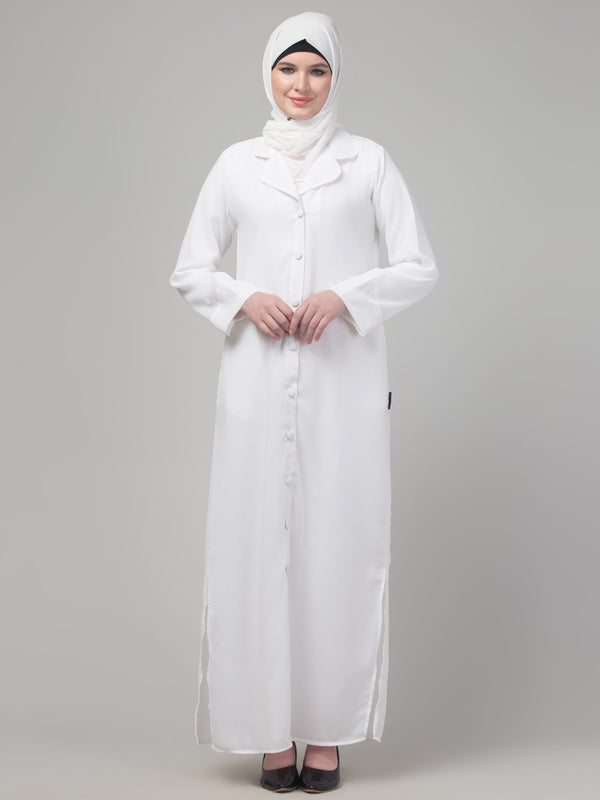 White matt nida button abaya with hijab