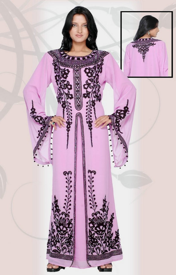 Pink embroidered georgette islamic-kaftans