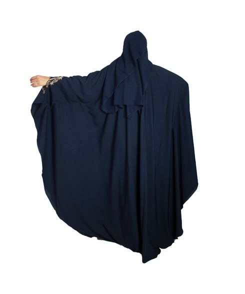 Blue embroidered crepe abaya