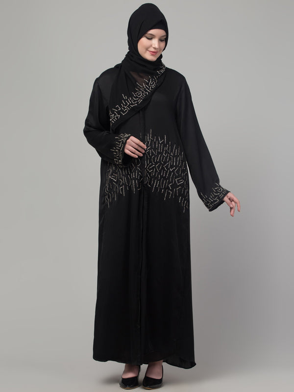 Black hand embroidered abaya with embroidered hijab