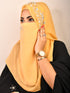 Golden luxury bridal wedding wear hijab scarf with handwork naqab
