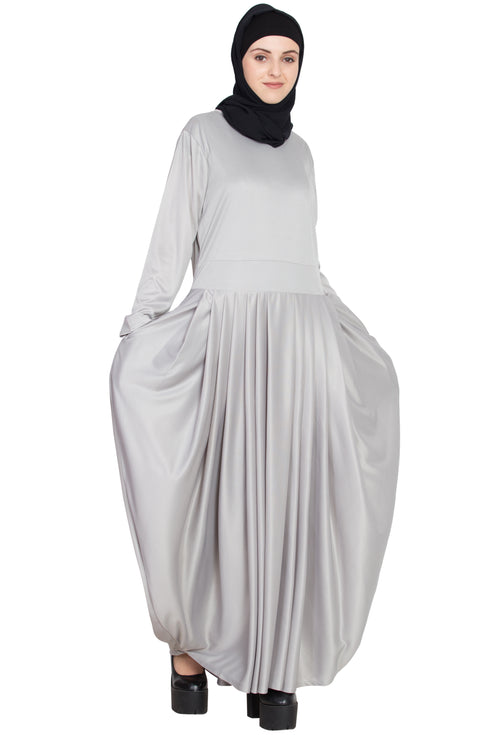 Silver Plain Polyester Abaya