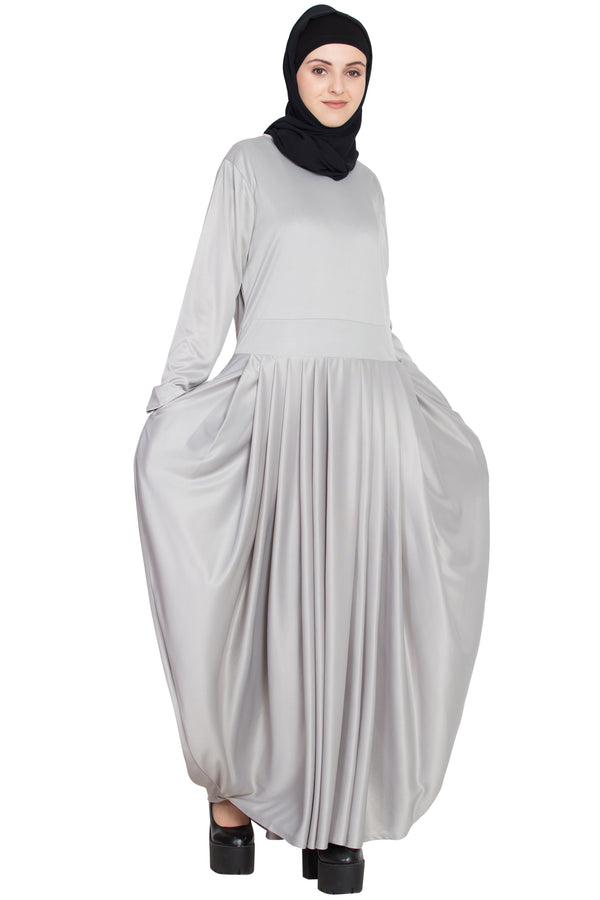 Silver Plain Polyester Abaya
