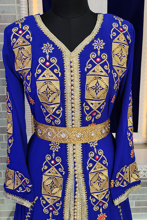 Royal blue designer islamic takchita embroidery moroccan kaftan