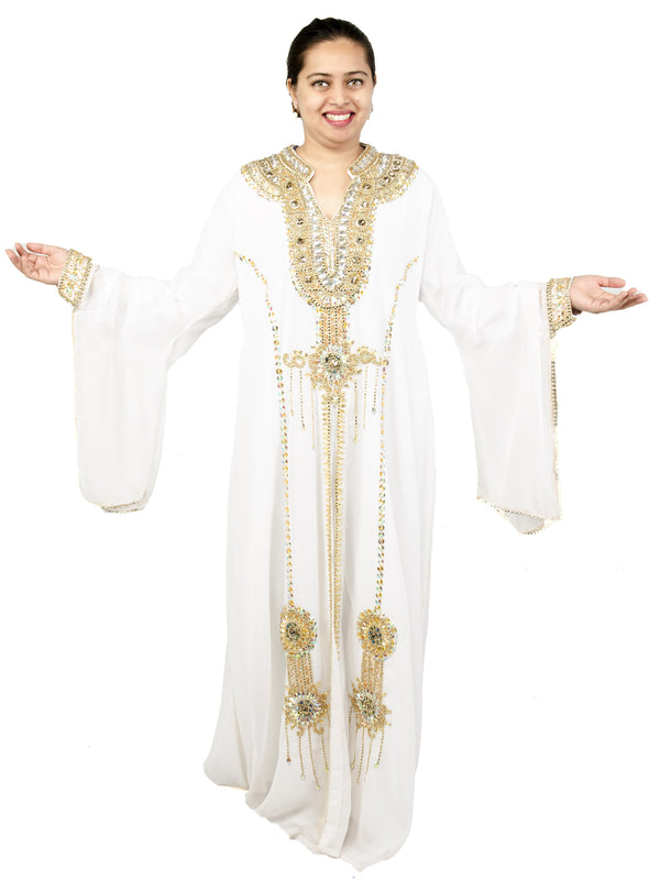 White embroidered georgette islamic kaftans