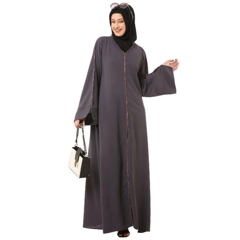 Dark-grey front open premium cey fabric abaya