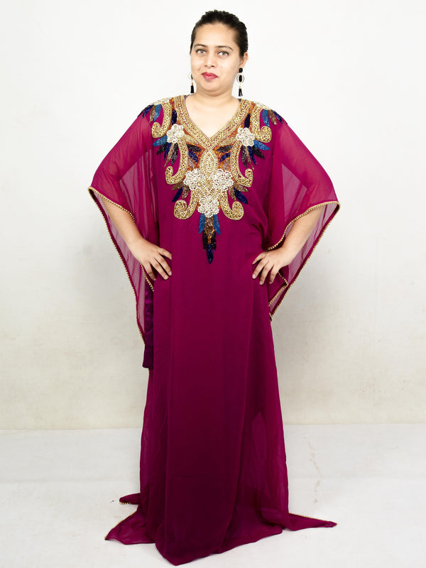 Wine embroidered georgette islamic kaftans