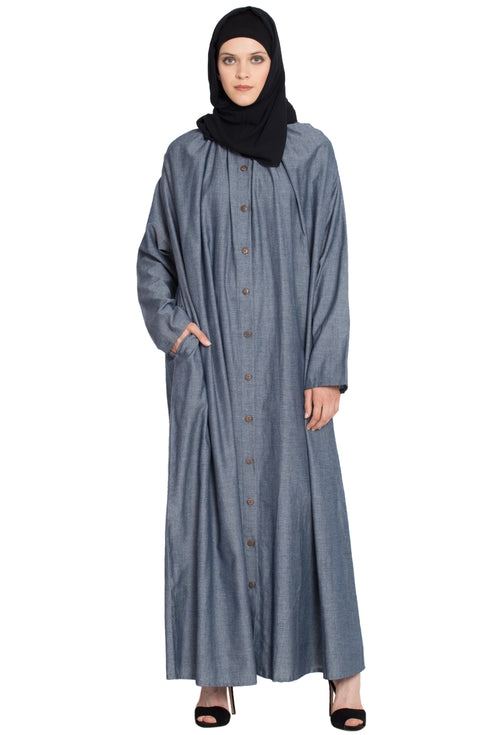 Blue Plain Cotton Abaya