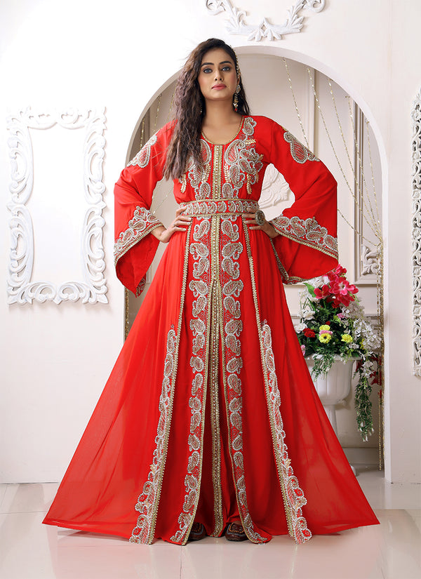 Designer hand beaded long sleeve moroccan party wedding kaftan