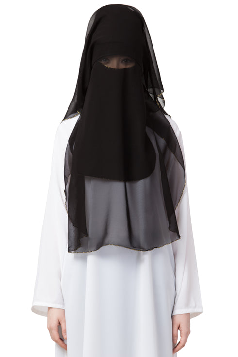 Black Plain Georgette Hijab