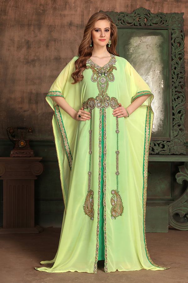 Yellow and green georgette kaftan