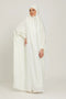 White one piece jilbab in firdaus with smocky sleeves and attached mouthpiece
