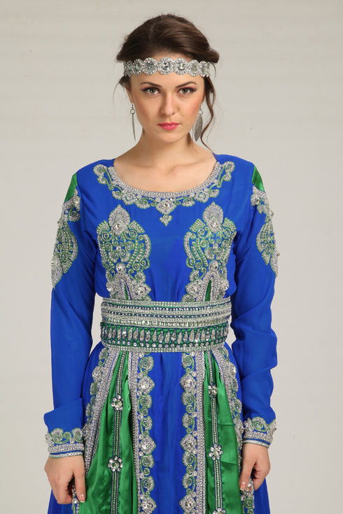 Contemporary smart blue and green moroccan kaftan