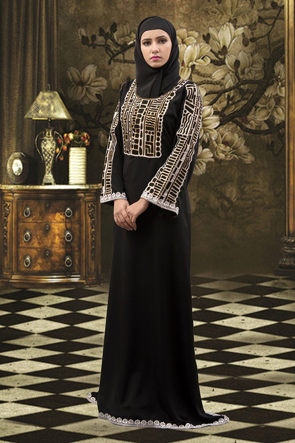 Thread work abaya black dress