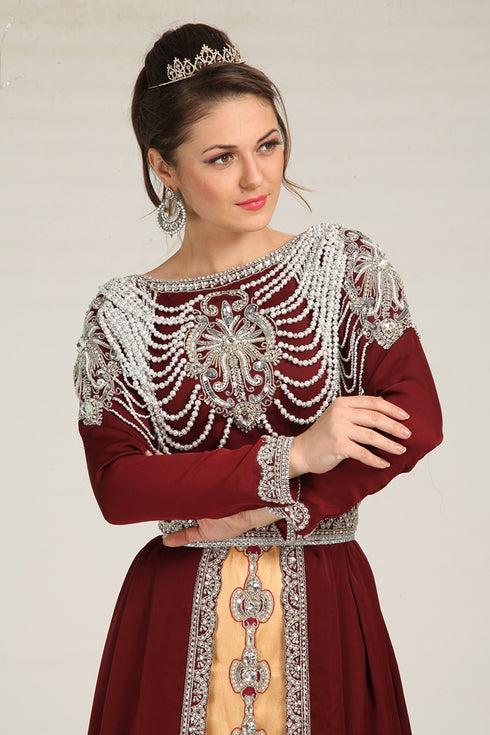 Maroon and beige exclusive kaftans designer dress