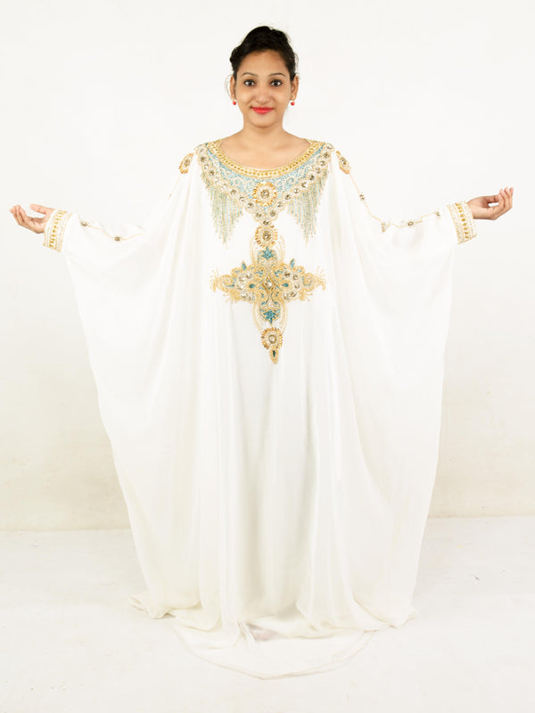 Off white embroidered georgette islamic kaftan