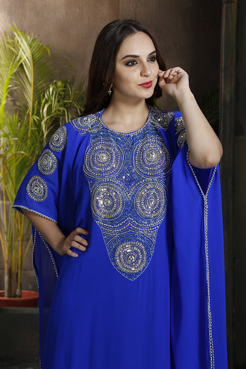 Exquisite light blue traditional handmade kaftan