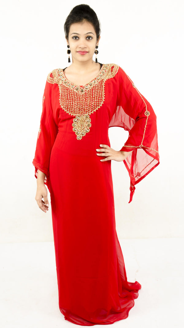 Blood red embroidered georgette islamic kaftan